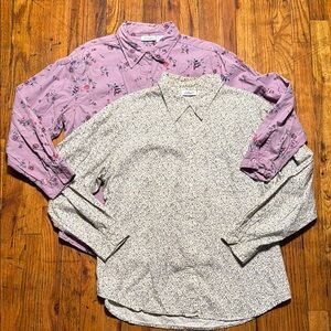 CHIC VTG Bundle of Two Women's Floral‎ Patterned Button Up Shirts Purple Cream M